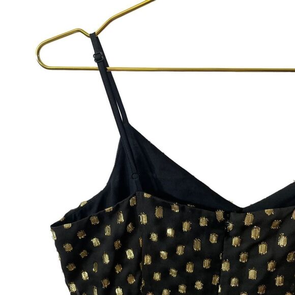 Banana Republic Strappy Ruffle Metallic Dot Mini Dress in Black & Gold Size 6 - Picture 10 of 11